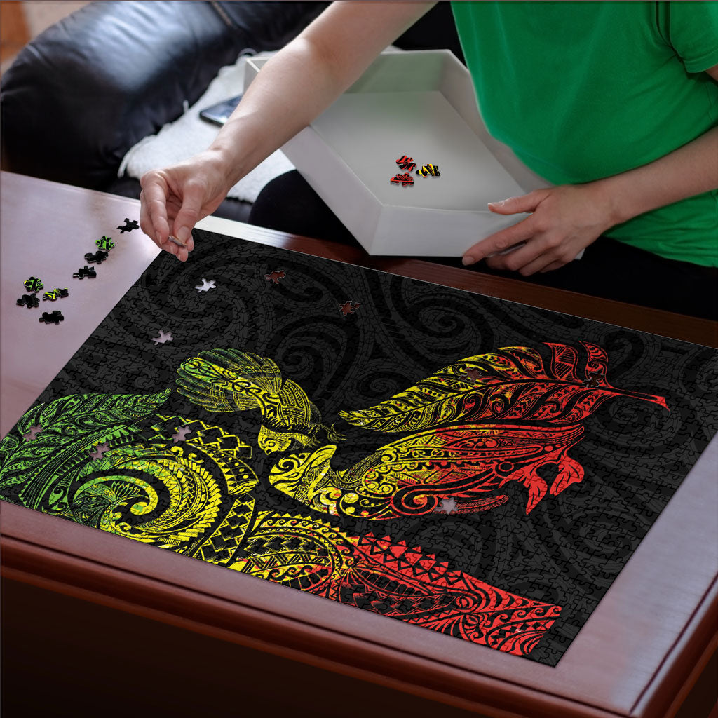Aotearoa Moko Tribal Tattoo Puzzle New Zealand Maori Penguin and Fantail Reggae Style