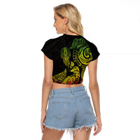 Aotearoa Moko Tribal Tattoo Raglan Cropped T Shirt New Zealand Maori Penguin and Fantail Reggae Style