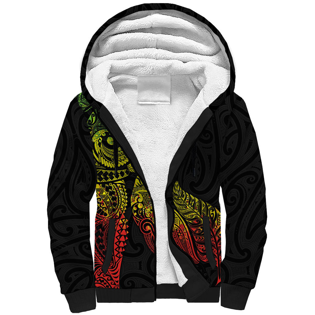 Aotearoa Moko Tribal Tattoo Sherpa Hoodie New Zealand Maori Penguin and Fantail Reggae Style