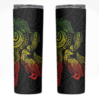 Aotearoa Moko Tribal Tattoo Skinny Tumbler New Zealand Maori Penguin and Fantail Reggae Style