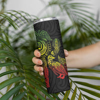 Aotearoa Moko Tribal Tattoo Skinny Tumbler New Zealand Maori Penguin and Fantail Reggae Style