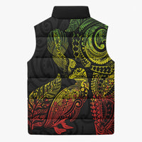 Aotearoa Moko Tribal Tattoo Sleeveless Puffer Jacket New Zealand Maori Penguin and Fantail Reggae Style