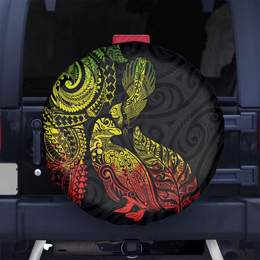 Aotearoa Moko Tribal Tattoo Spare Tire Cover New Zealand Maori Penguin and Fantail Reggae Style