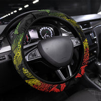 Aotearoa Moko Tribal Tattoo Steering Wheel Cover New Zealand Maori Penguin and Fantail Reggae Style