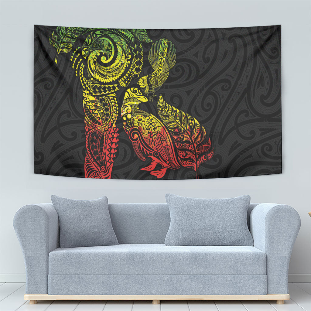 Aotearoa Moko Tribal Tattoo Tapestry New Zealand Maori Penguin and Fantail Reggae Style