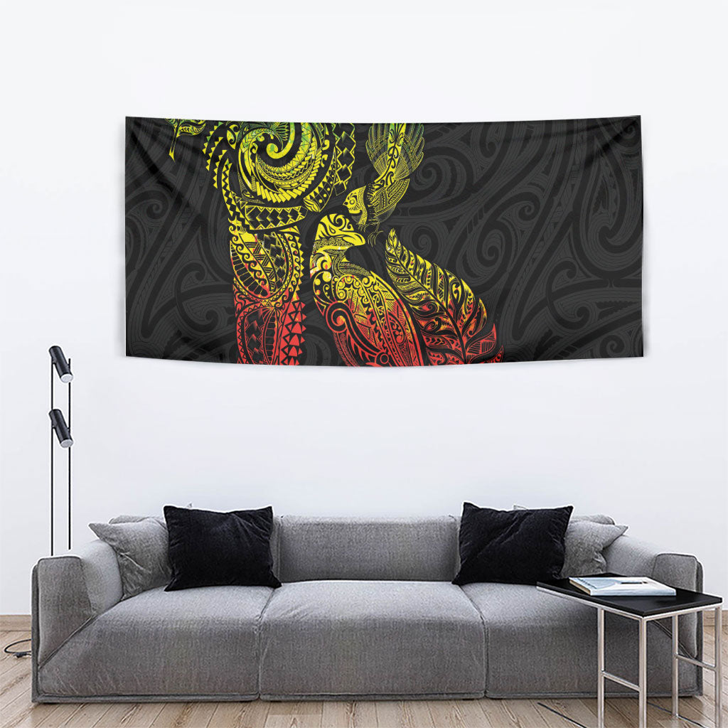 Aotearoa Moko Tribal Tattoo Tapestry New Zealand Maori Penguin and Fantail Reggae Style