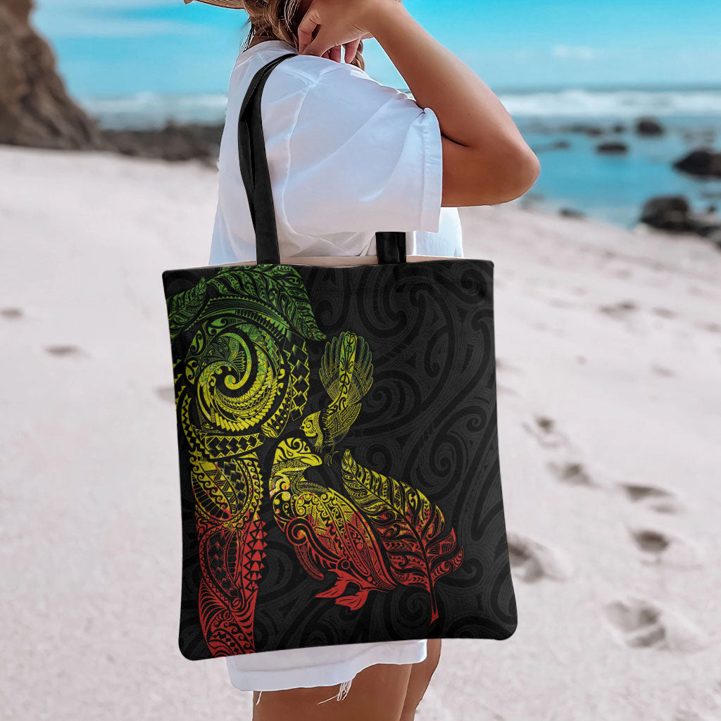 Aotearoa Moko Tribal Tattoo Tote Bag New Zealand Maori Penguin and Fantail Reggae Style