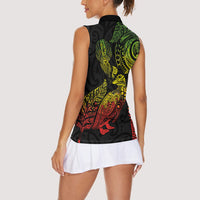 Aotearoa Moko Tribal Tattoo Women Sleeveless Polo Shirt New Zealand Maori Penguin and Fantail Reggae Style