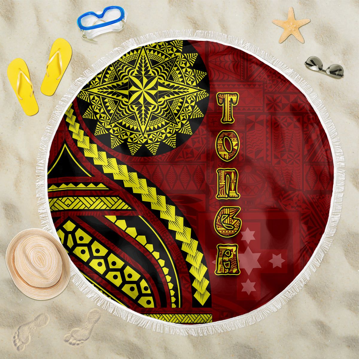 Kolisi Tonga Atele Beach Blanket Ngatu and Polynesian Pattern LT03 One Size 150cm Red - Polynesian Pride
