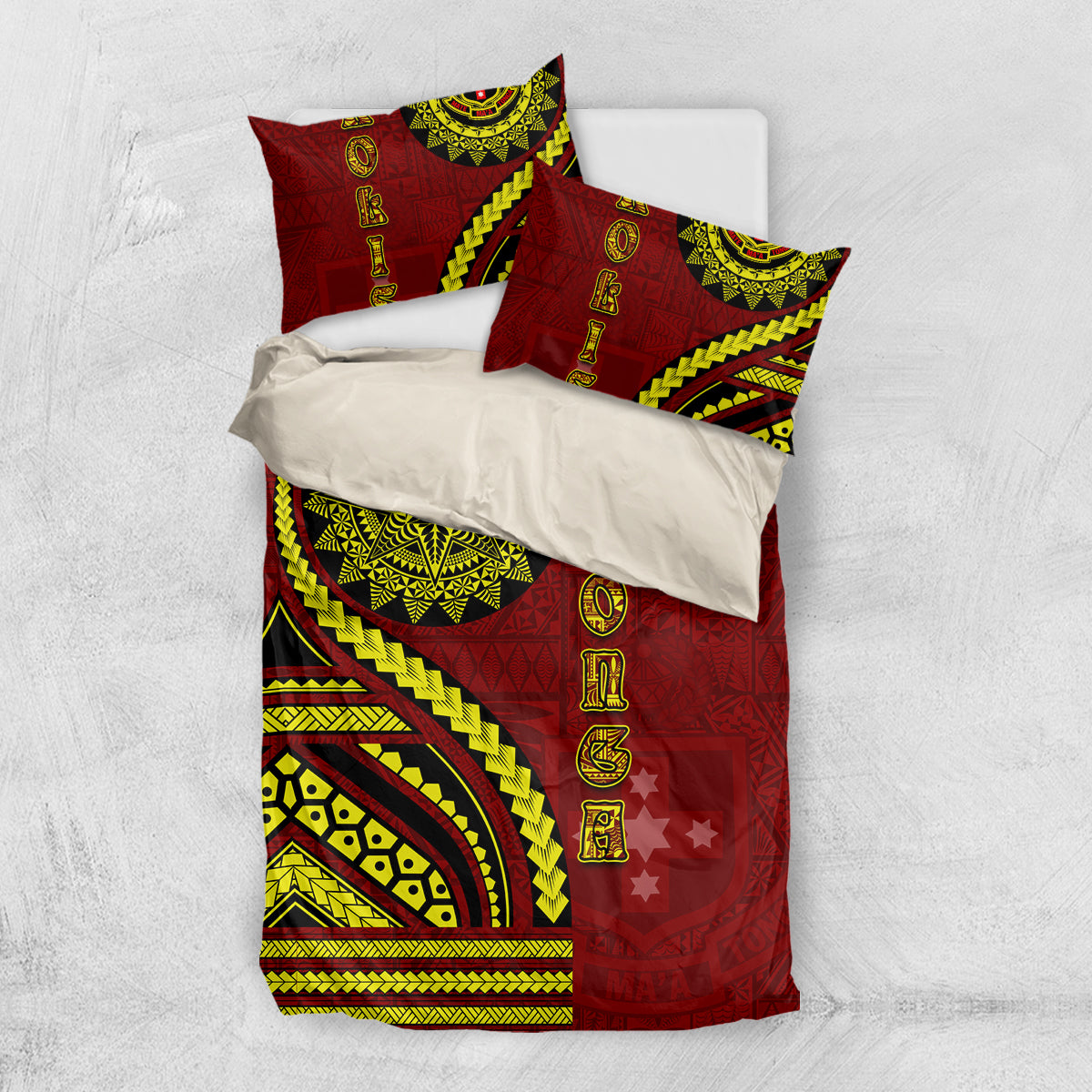 Kolisi Tonga Atele Bedding Set Ngatu and Polynesian Pattern LT03 US Twin 172cm x 218cm Red - Polynesian Pride