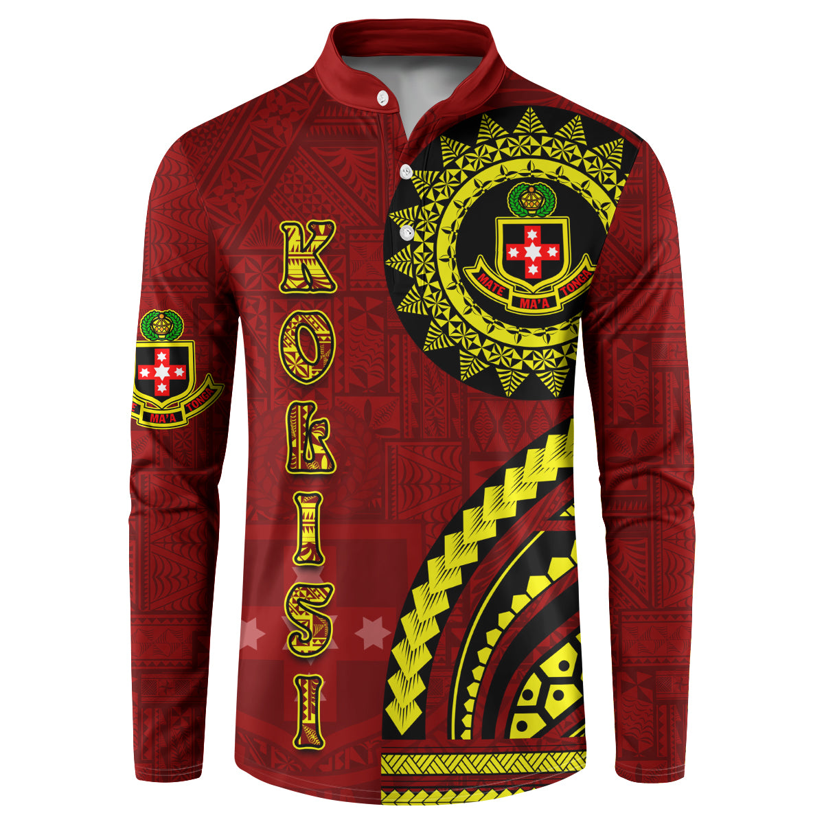 Kolisi Tonga Atele Button Sweatshirt Ngatu and Polynesian Pattern LT03 Red - Polynesian Pride