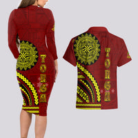 Kolisi Tonga Atele Couples Matching Long Sleeve Bodycon Dress and Hawaiian Shirt Ngatu and Polynesian Pattern LT03 - Polynesian Pride