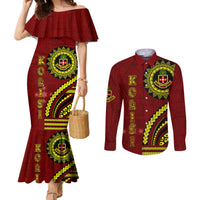 Kolisi Tonga Atele Couples Matching Mermaid Dress and Long Sleeve Button Shirt Ngatu and Polynesian Pattern LT03 Red - Polynesian Pride