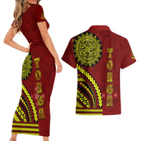 Kolisi Tonga Atele Couples Matching Short Sleeve Bodycon Dress and Hawaiian Shirt Ngatu and Polynesian Pattern LT03 - Polynesian Pride