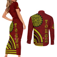 Kolisi Tonga Atele Couples Matching Short Sleeve Bodycon Dress and Long Sleeve Button Shirt Ngatu and Polynesian Pattern LT03 - Polynesian Pride