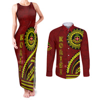 Kolisi Tonga Atele Couples Matching Tank Maxi Dress and Long Sleeve Button Shirt Ngatu and Polynesian Pattern LT03 Red - Polynesian Pride