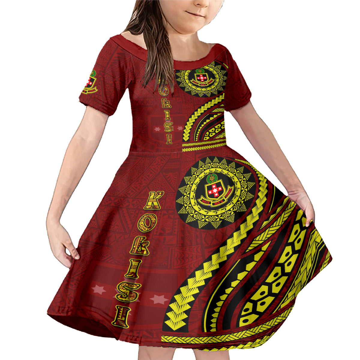 Kolisi Tonga Atele Family Matching Mermaid Dress and Hawaiian Shirt Ngatu and Polynesian Pattern LT03 Daughter's Dress Red - Polynesian Pride