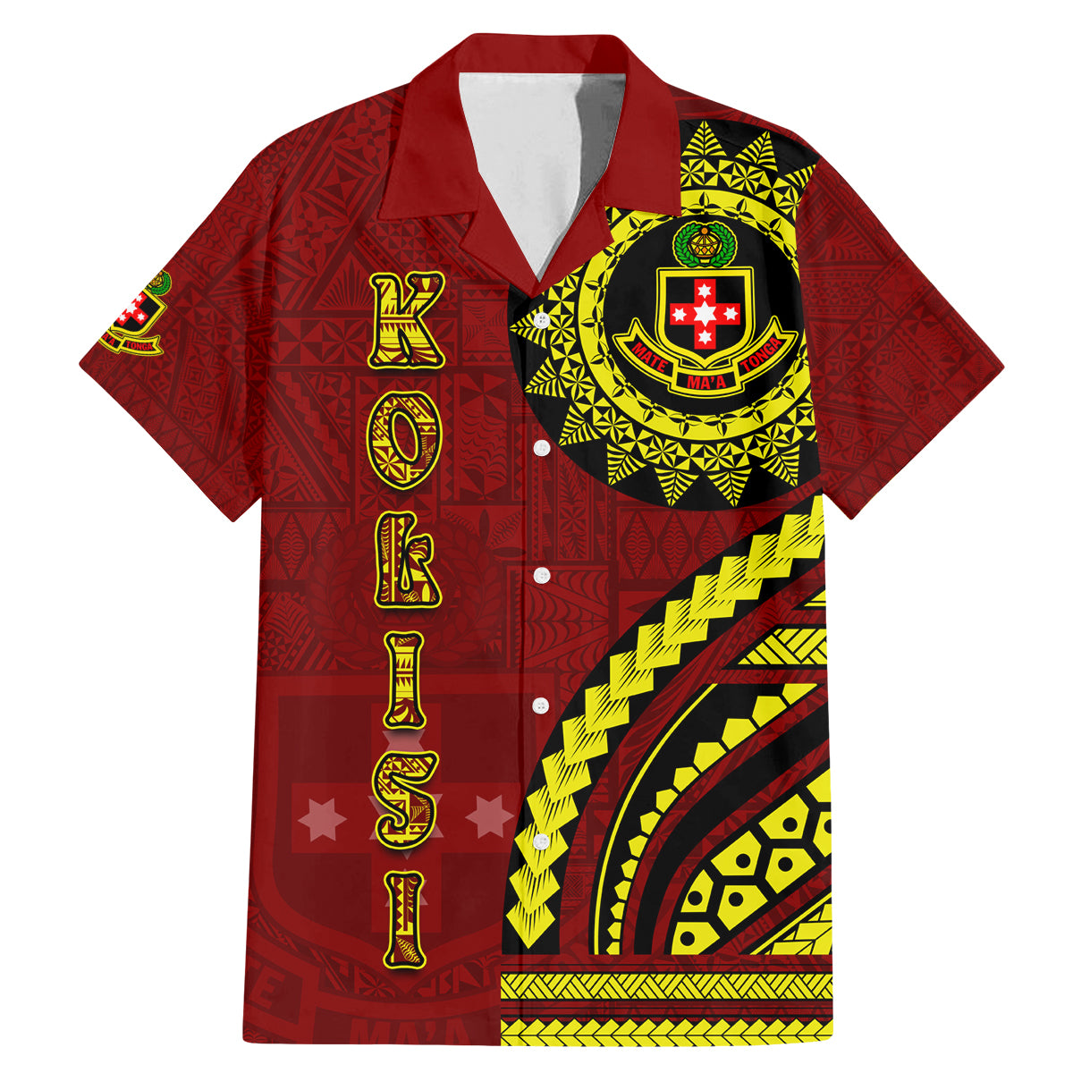 Kolisi Tonga Atele Family Matching Mermaid Dress and Hawaiian Shirt Ngatu and Polynesian Pattern LT03 Dad's Shirt - Short Sleeve Red - Polynesian Pride