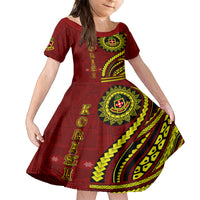 Kolisi Tonga Atele Family Matching Puletasi and Hawaiian Shirt Ngatu and Polynesian Pattern LT03 Daughter's Dress Red - Polynesian Pride