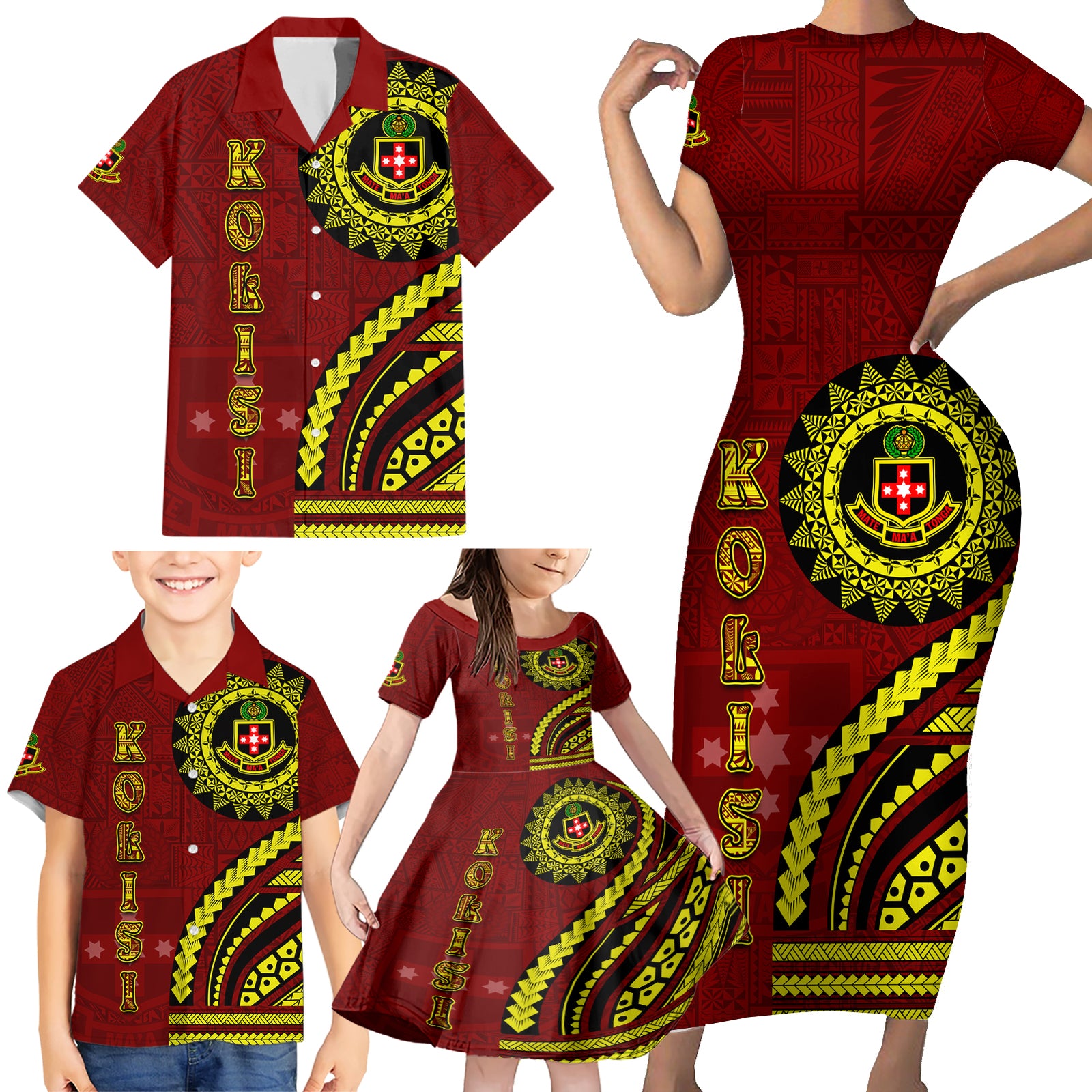 Kolisi Tonga Atele Family Matching Short Sleeve Bodycon Dress and Hawaiian Shirt Ngatu and Polynesian Pattern LT03 - Polynesian Pride