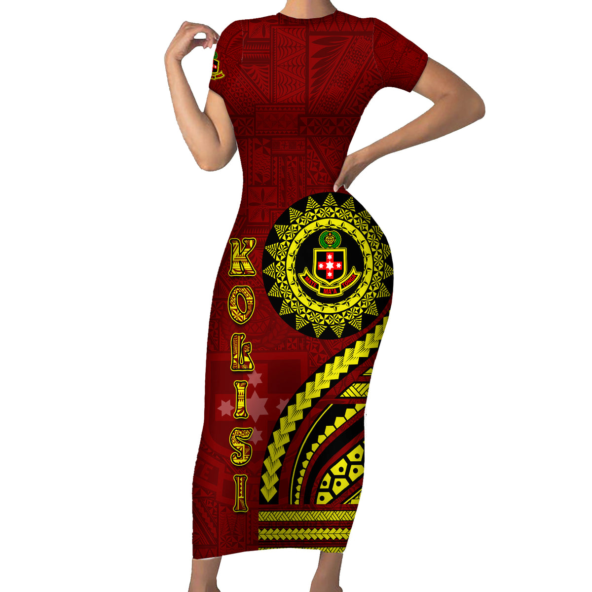 Kolisi Tonga Atele Family Matching Short Sleeve Bodycon Dress and Hawaiian Shirt Ngatu and Polynesian Pattern