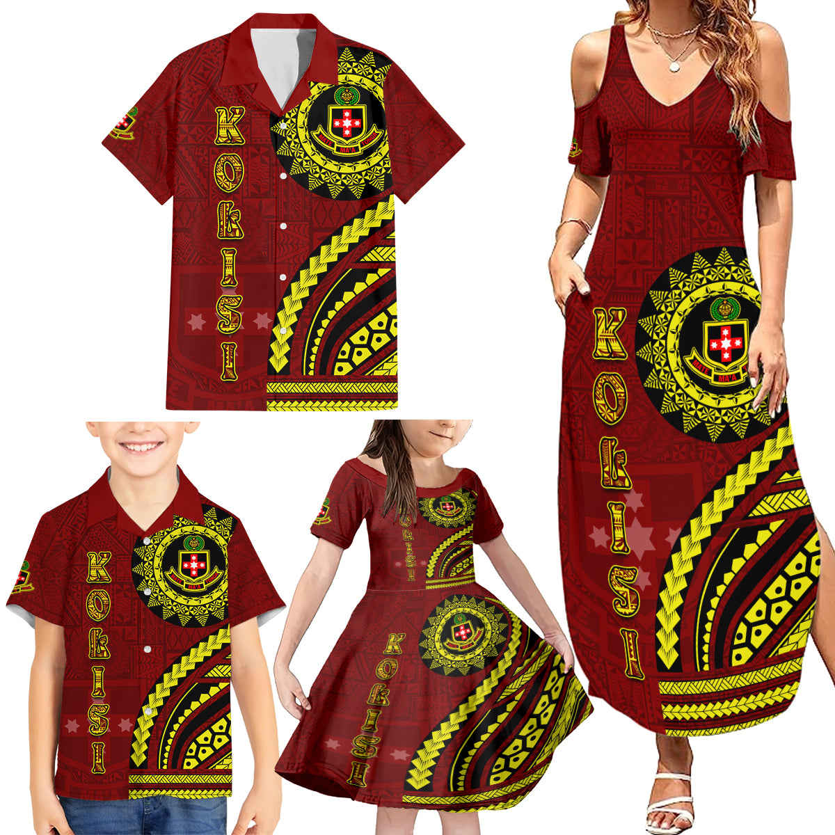 Kolisi Tonga Atele Family Matching Summer Maxi Dress and Hawaiian Shirt Ngatu and Polynesian Pattern LT03 - Polynesian Pride