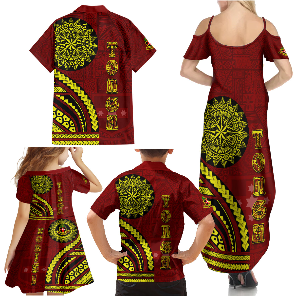 Kolisi Tonga Atele Family Matching Summer Maxi Dress and Hawaiian Shirt Ngatu and Polynesian Pattern