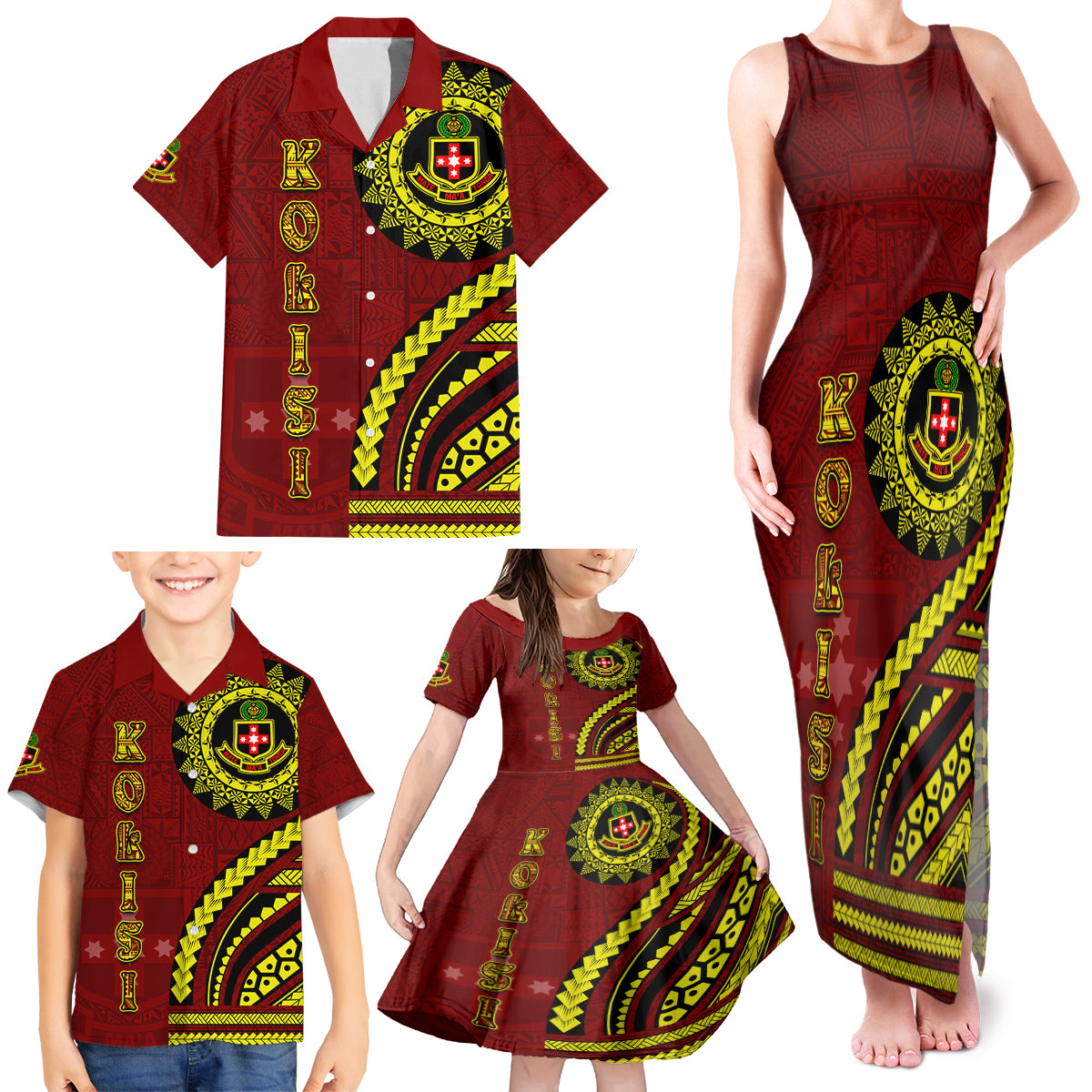 Kolisi Tonga Atele Family Matching Tank Maxi Dress and Hawaiian Shirt Ngatu and Polynesian Pattern