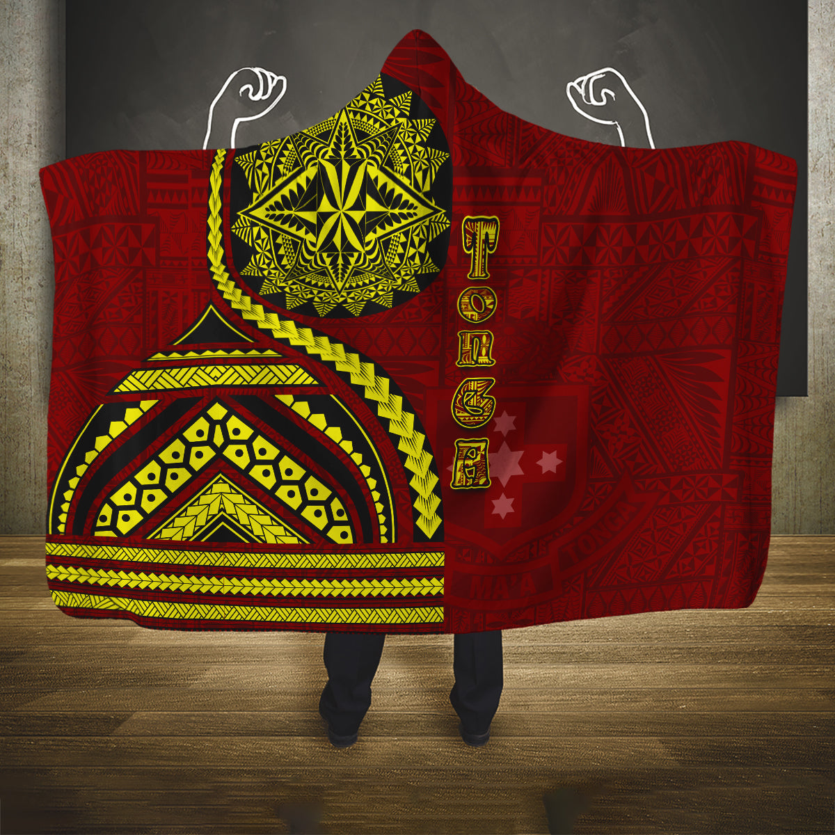 Kolisi Tonga Atele Hooded Blanket Ngatu and Polynesian Pattern LT03 One Size Red - Polynesian Pride