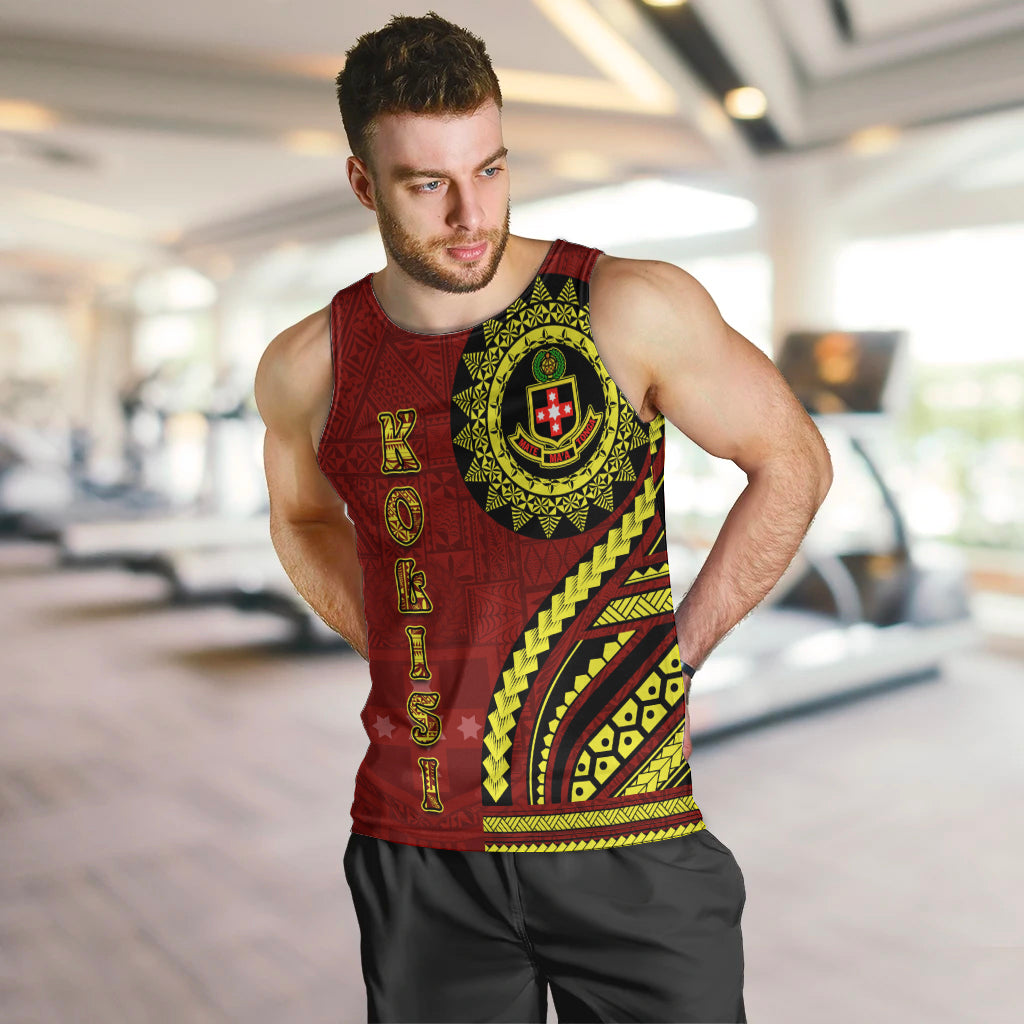Kolisi Tonga Atele Men Tank Top Ngatu and Polynesian Pattern LT03 Red - Polynesian Pride