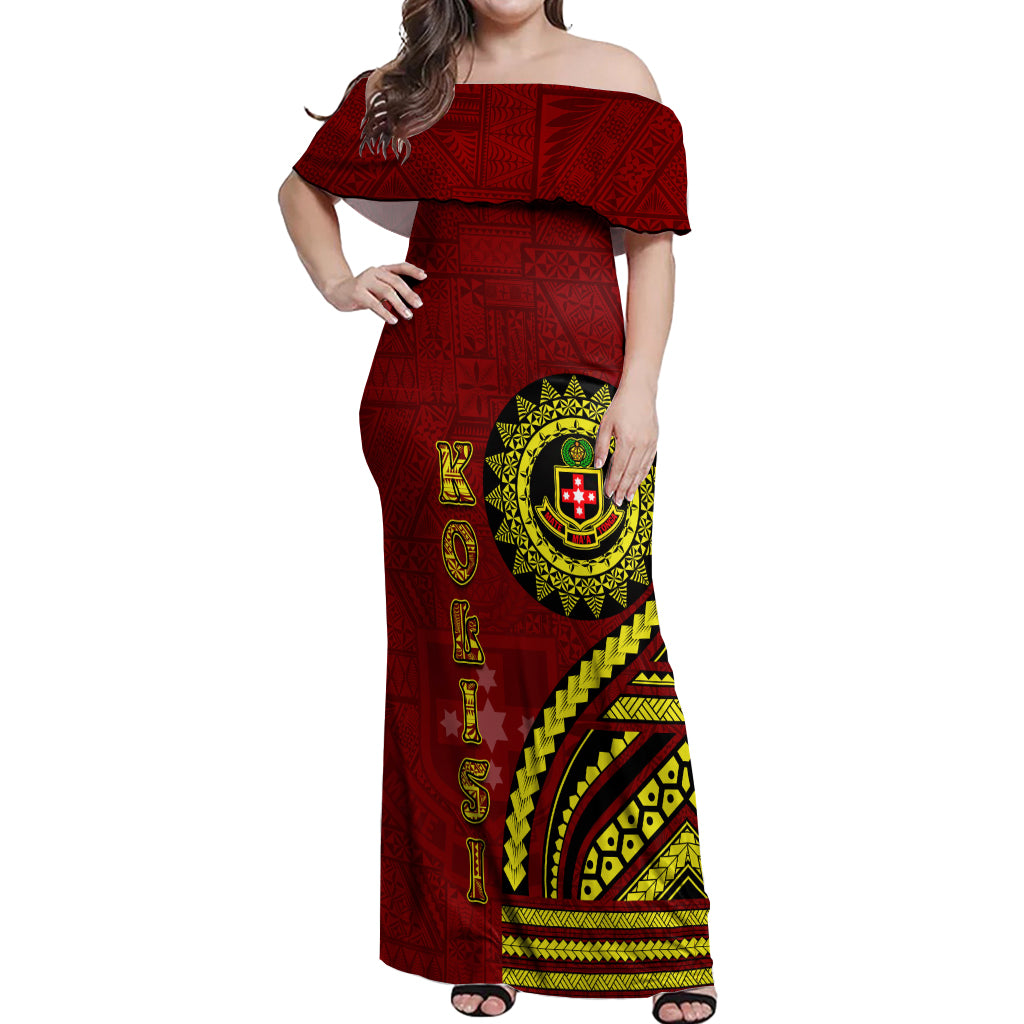 Kolisi Tonga Atele Off Shoulder Maxi Dress Ngatu and Polynesian Pattern LT03 Women Red - Polynesian Pride