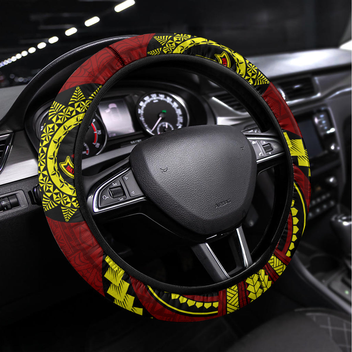 Kolisi Tonga Atele Steering Wheel Cover Ngatu and Polynesian Pattern LT03 Universal Fit Red - Polynesian Pride