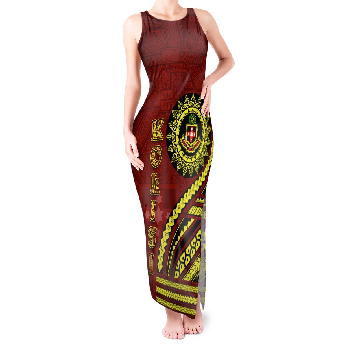 Kolisi Tonga Atele Tank Maxi Dress Ngatu and Polynesian Pattern LT03 Women Red - Polynesian Pride