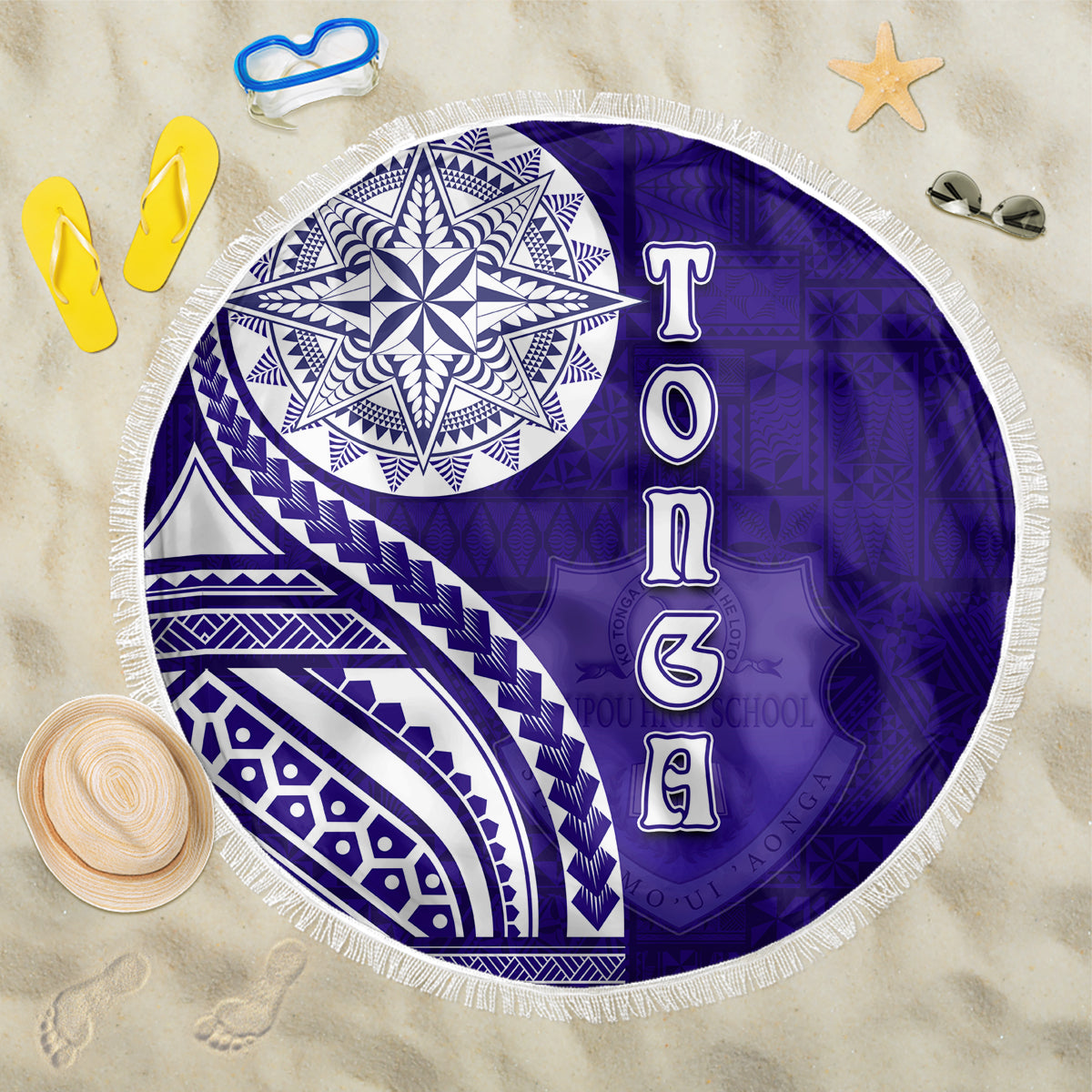 Tupou College Toloa Beach Blanket Ngatu and Polynesian Pattern