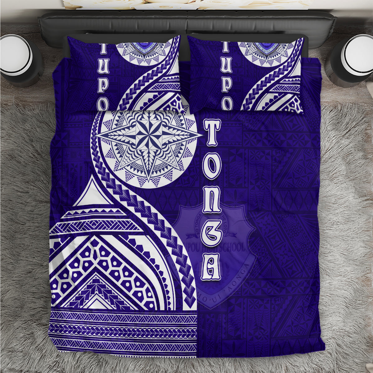 Tupou College Toloa Bedding Set Ngatu and Polynesian Pattern LT03 Blue - Polynesian Pride