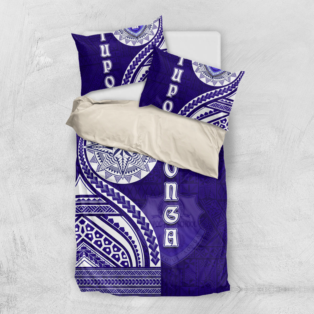 Tupou College Toloa Bedding Set Ngatu and Polynesian Pattern LT03 US Twin 172cm x 218cm Blue - Polynesian Pride