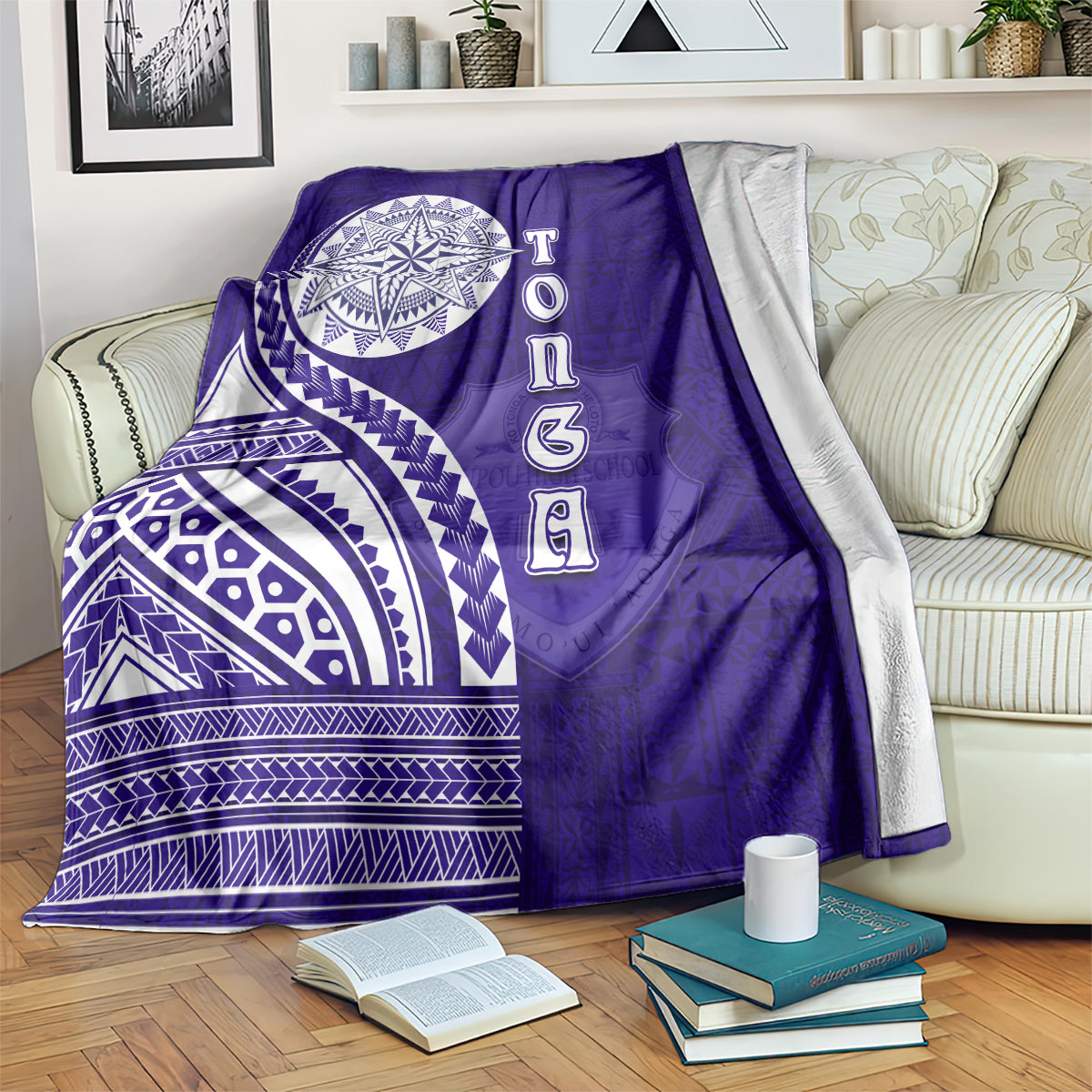 Tupou College Toloa Blanket Ngatu and Polynesian Pattern LT03 Blue - Polynesian Pride