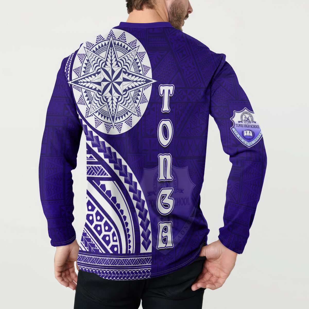 Tupou College Toloa Button Sweatshirt Ngatu and Polynesian Pattern LT03 - Polynesian Pride
