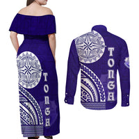 Tupou College Toloa Couples Matching Off Shoulder Maxi Dress and Long Sleeve Button Shirt Ngatu and Polynesian Pattern LT03 - Polynesian Pride