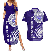 Tupou College Toloa Couples Matching Summer Maxi Dress and Hawaiian Shirt Ngatu and Polynesian Pattern LT03 Blue - Polynesian Pride