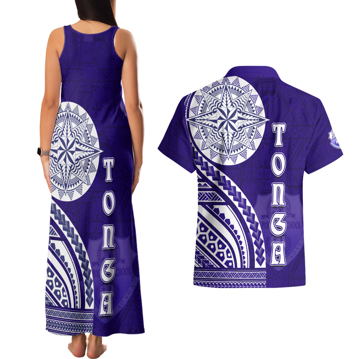 Tupou College Toloa Couples Matching Tank Maxi Dress and Hawaiian Shirt Ngatu and Polynesian Pattern LT03 - Polynesian Pride