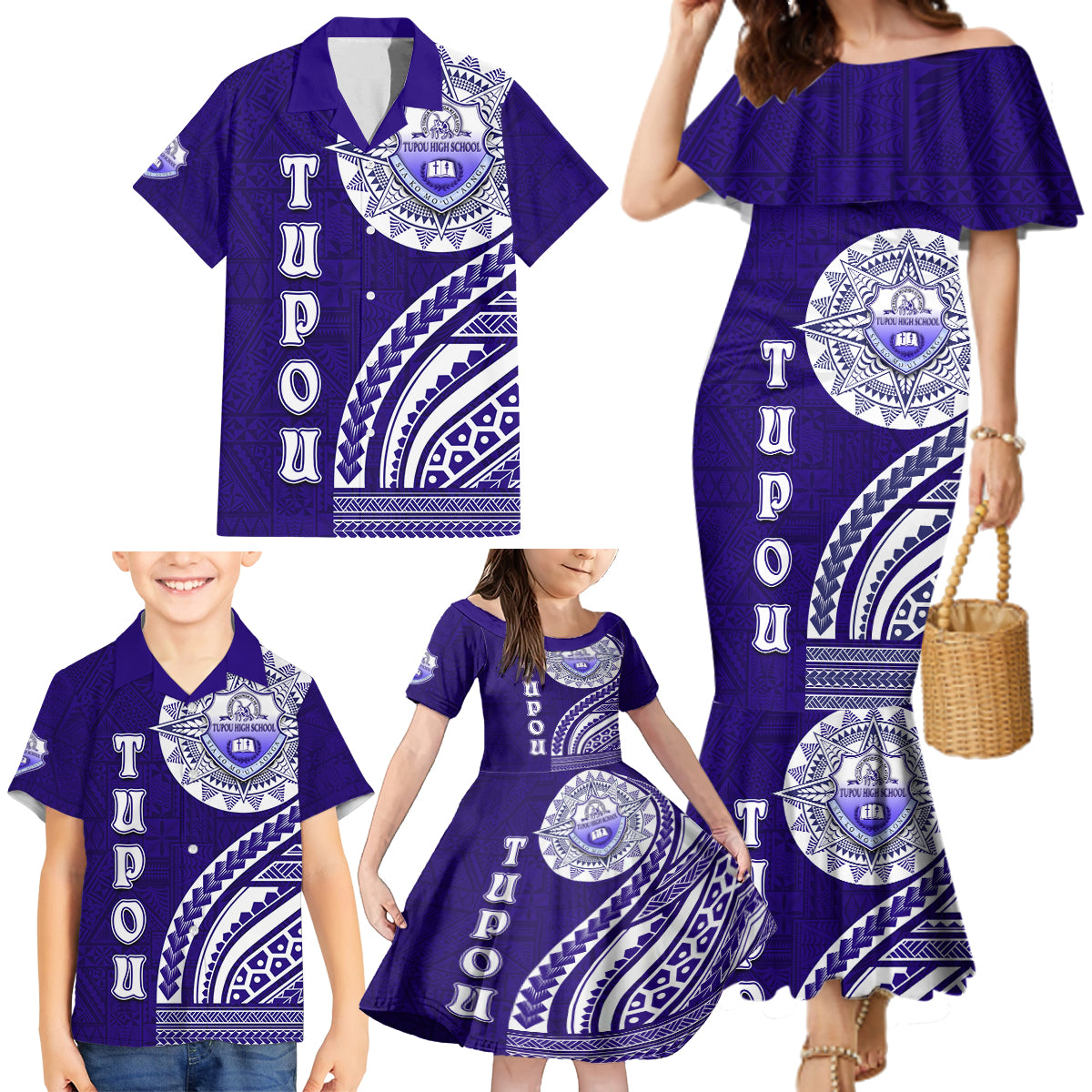 Tupou College Toloa Family Matching Mermaid Dress and Hawaiian Shirt Ngatu and Polynesian Pattern LT03 - Polynesian Pride