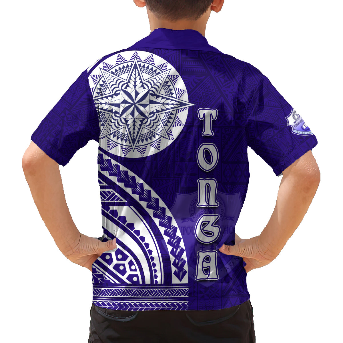 Tupou College Toloa Family Matching Off The Shoulder Long Sleeve Dress and Hawaiian Shirt Ngatu and Polynesian Pattern
