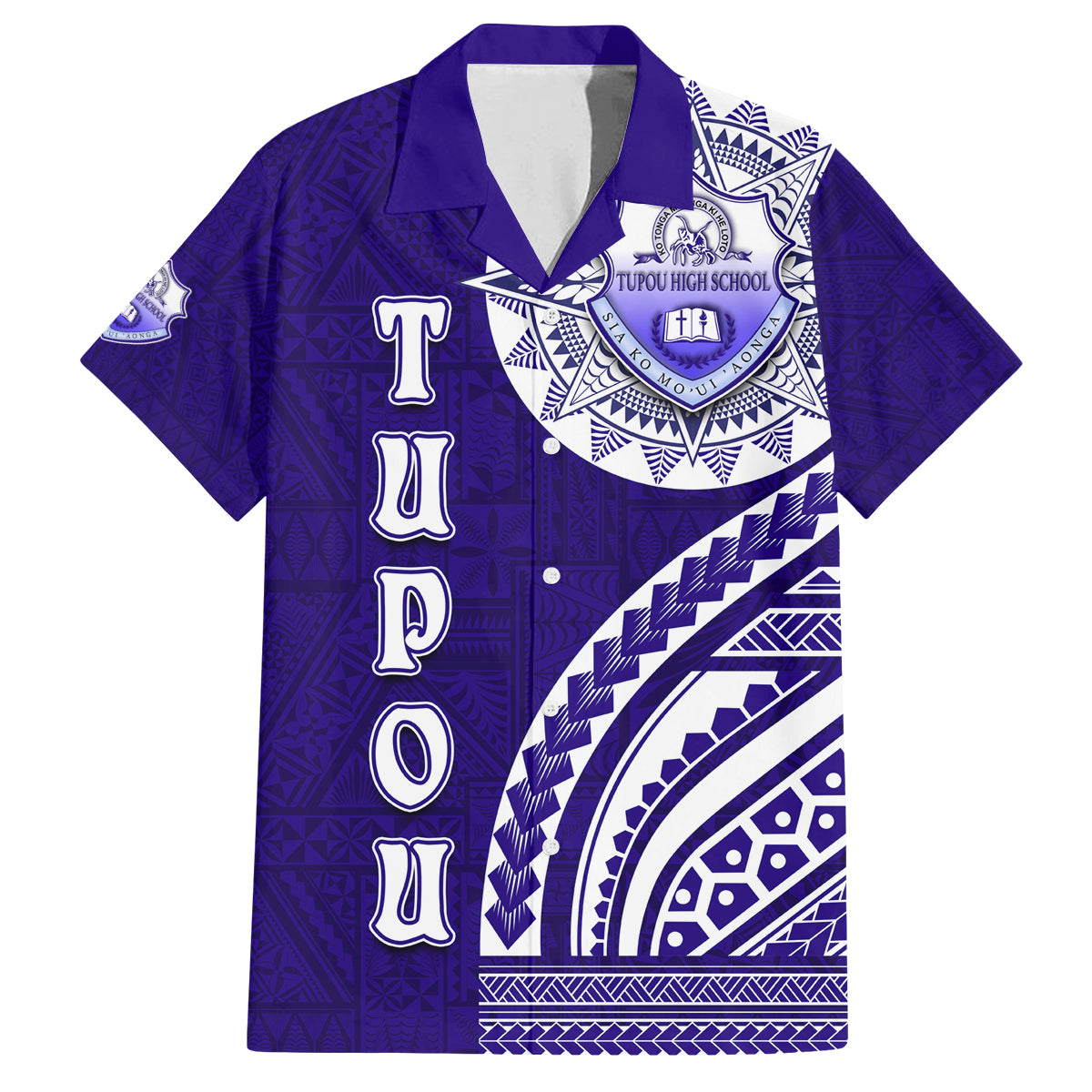 Tupou College Toloa Family Matching Off Shoulder Short Dress and Hawaiian Shirt Ngatu and Polynesian Pattern