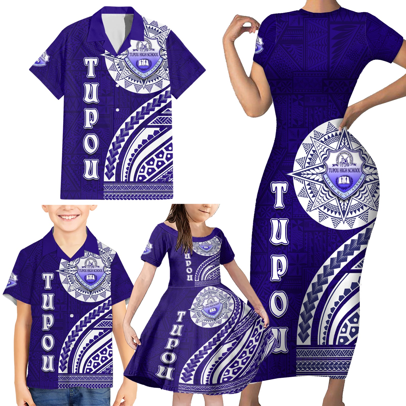Tupou College Toloa Family Matching Short Sleeve Bodycon Dress and Hawaiian Shirt Ngatu and Polynesian Pattern LT03 - Polynesian Pride