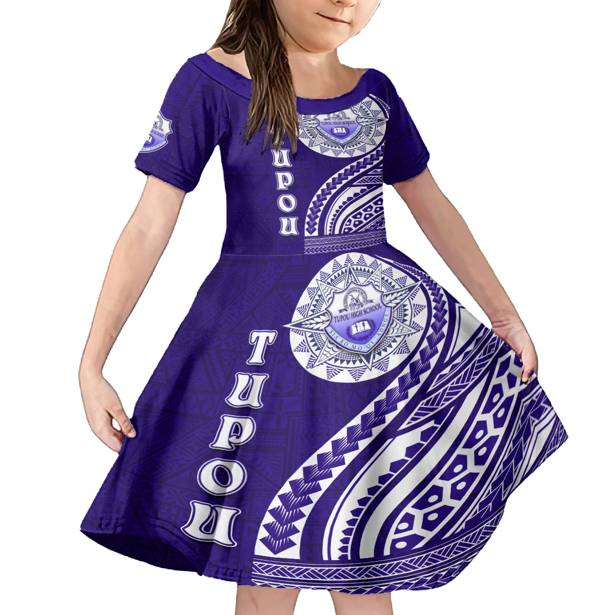 Tupou College Toloa Family Matching Summer Maxi Dress and Hawaiian Shirt Ngatu and Polynesian Pattern LT03 Daughter's Dress Blue - Polynesian Pride