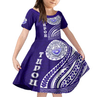 Tupou College Toloa Family Matching Summer Maxi Dress and Hawaiian Shirt Ngatu and Polynesian Pattern LT03 Daughter's Dress Blue - Polynesian Pride