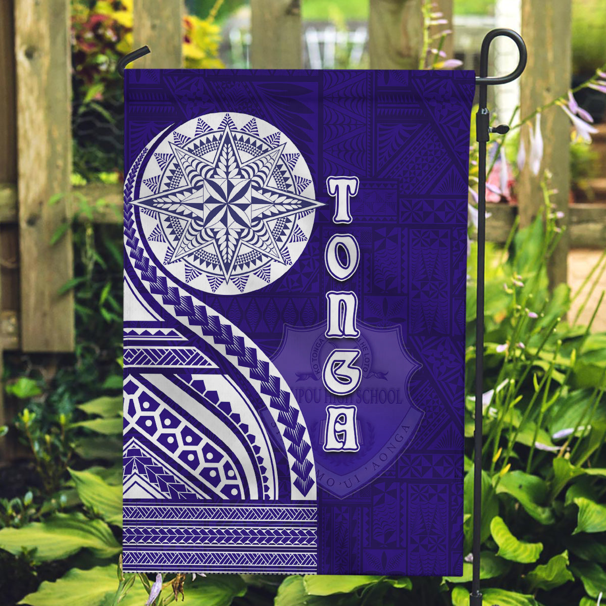 Tupou College Toloa Garden Flag Ngatu and Polynesian Pattern LT03 Garden Flag Blue - Polynesian Pride