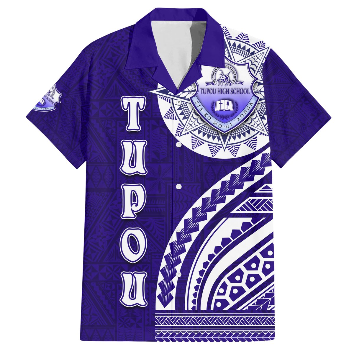 Tupou College Toloa Hawaiian Shirt Ngatu and Polynesian Pattern LT03 Blue - Polynesian Pride