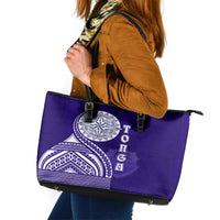 Tupou College Toloa Leather Tote Bag Ngatu and Polynesian Pattern LT03 Blue - Polynesian Pride